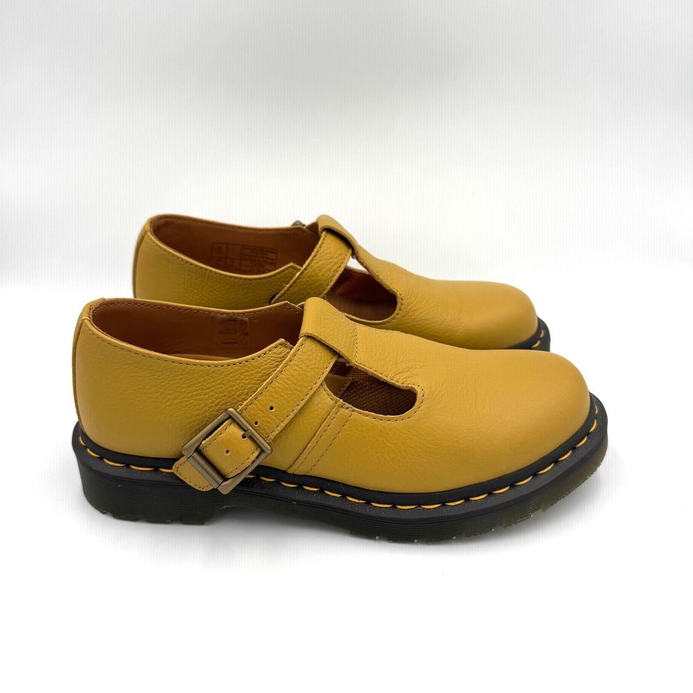 Dr. Martens Polley Mary Jane Mustard Yellow Virginia Leather Shoes Womens 8 - Picture 2 of 6